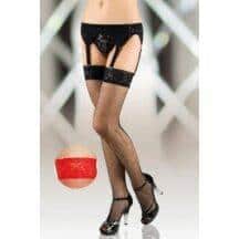 Чулки-сетка на кружевной резинке красные-L