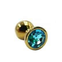 Анальная пробка Kanikule Small, золотистая с голубым кристаллом. Нет в наличии Анальная пробка Kanikule Small, золотистая с голубым кристаллом