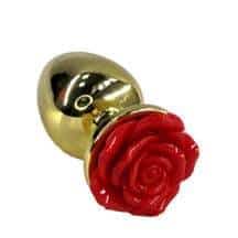 Анальная пробка Kanikule Large с красной розой, золотистая Анальная пробка Kanikule Large с красной розой, золотистая