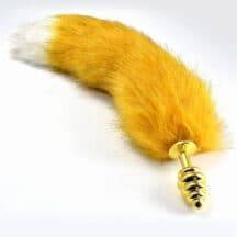 Анальная пробка с рыжим хвостом LoveToys Butt Plug S ребристая, золотистая. Нет в наличии Анальная пробка с рыжим хвостом LoveToys Butt Plug S ребристая, золотистая