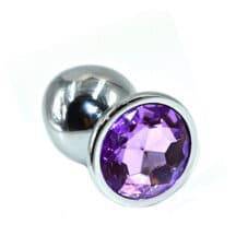 Анальная пробка Kanikule Large, серебристая с фиолетовым кристаллом