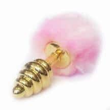 Анальная пробка LoveToys Butt Plug S с розовым хвостом ребристая, золотая. Нет в наличии Анальная пробка LoveToys Butt Plug S с розовым хвостом ребристая, золотая