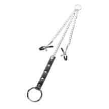 Зажимы для сосков с кольцом для пениса Toyfa Theatre, серебристо-черные. Нет в наличии Зажимы для сосков с кольцом для пениса Toyfa Theatre, серебристо-черные