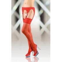 Матовые чулки с кружевной резинкой и поясом, красные - L. Нет в наличии Матовые чулки с кружевной резинкой и поясом, красные - L