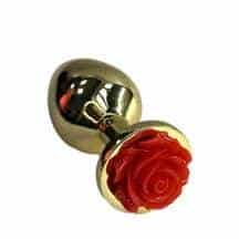 Анальная пробка Kanikule Medium с красной розой, золотистая Анальная пробка Kanikule Medium с красной розой, золотистая
