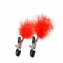 Зажимы для сосков с красным пухом Toyfa Theatre, серебристые. Нет в наличии Зажимы для сосков с красным пухом Toyfa Theatre, серебристые