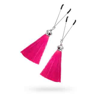 Зажимы на соски «вилки» с кисточками из шелка Pecado BDSM, металл, бордовый