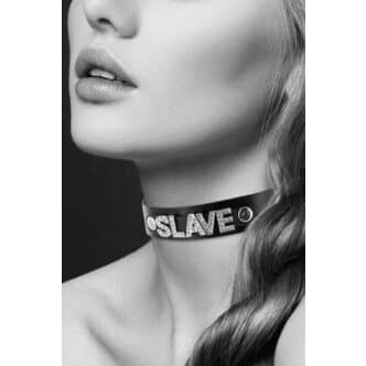 Чокер с надписью Slave COLLIER STRASS SLAVE CUIR BOVIN Bijoux pour toi