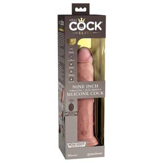 Реалистичный вибромассажер King Cock Elite 9" Vibrating Silicone Dong с пультом дистанционного управления, телесный