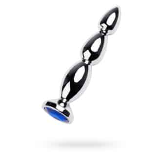 Анальная пробка-ёлочка Metal by Toyfa с синим кристаллом, серебристая