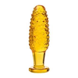 Анальная пробка Sexus Glass с пупырышками, желтая