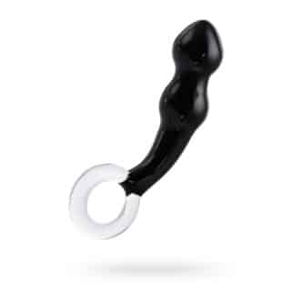 Стимулятор простаты Sexus Glass стеклянный с ручкой-кольцом, чёрный