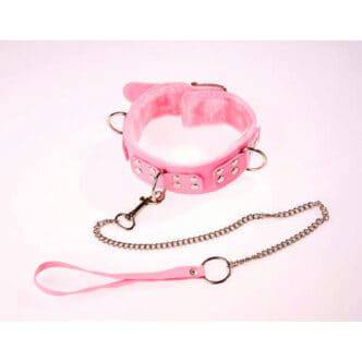 Ошейник виниловый розовый с мехом