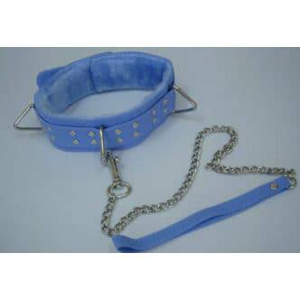 Ошейник виниловый голубой с мехом