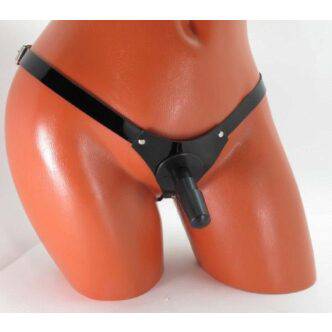 Трусики со штырьком из кожи черные