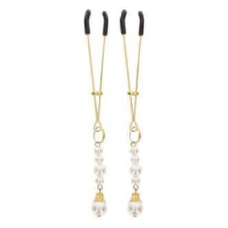 Зажимы для сосков с жемчужинами Taboom Nipple Play Tweezers With Pearls, золотистый