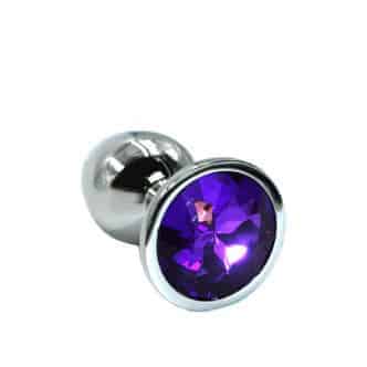 Анальная пробка Kanikule Medium, серебристая с фиолетовым кристаллом