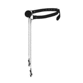 Кляп-шарик с зажимами на соски Shots Ball Gag, черный