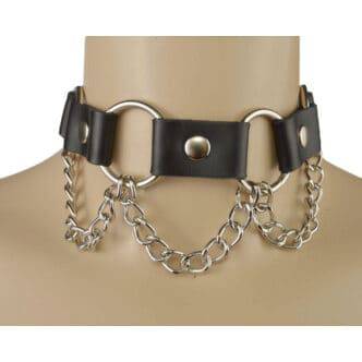Ошейник Sitabella с кольцами и цепочкой, чёрный